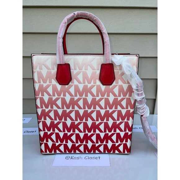 Michael Kors mercer medium graphic logo ombre print shopper tote bag coral reef - Picture 4 of 11
